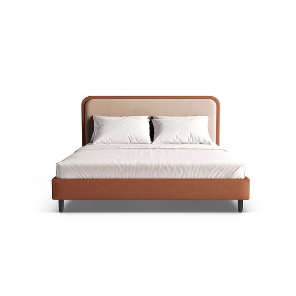 Ķieģeļu sarkana polsterēta divvietīga gulta ar redelēm 180x200 cm Aveline – Micadoni -image-3