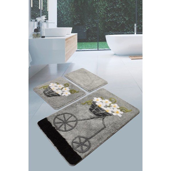 Pelēki vannas istabas paklājiņi (3 gab.) 100x60 cm Alacati – Foutastic-image-1