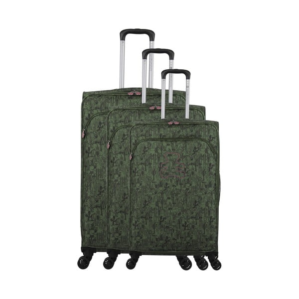 3 zaļu bagāžas somu komplekts uz 4 riteņiem Lulucastagnette Casandra