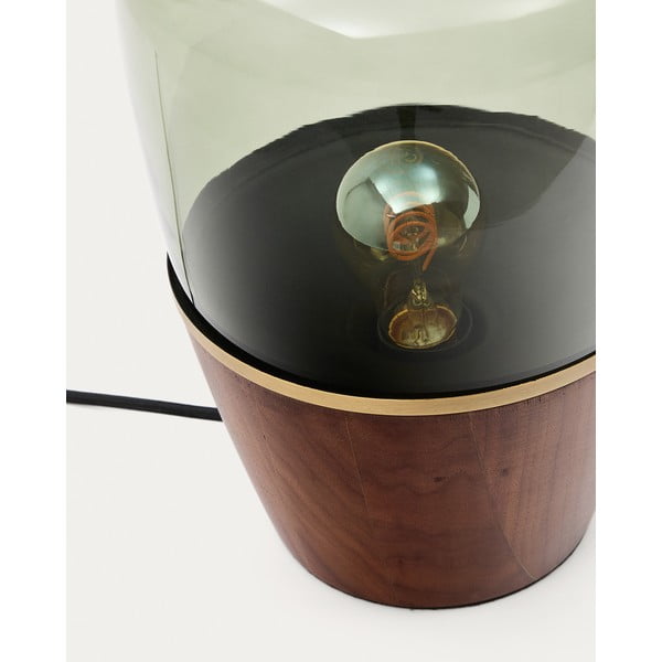 Zaļa/tumša dabīga toņa galda lampa ar stikla abažūru (augstums 30 cm) Silex – Kave Home-image-4