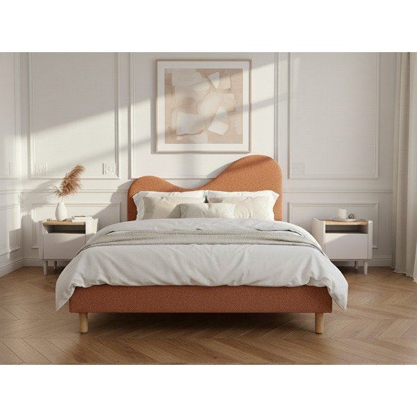 Terakotas oranža polsterēta polsterēta divvietīga gulta ar redelēm 160x200 cm Celina – Bobochic Paris-image-2