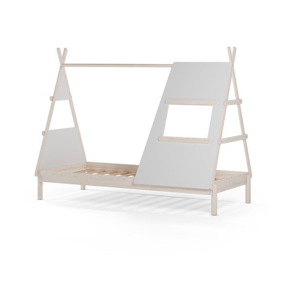 Krēmkrāsas priedes masīvkoka bērnu gulta mājas formā ar redelēm 90x200 cm Enola – Marckeric-image-4