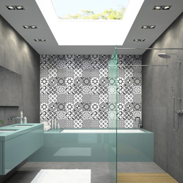 9 sienu uzlīmju komplekts Ambiance Wall Decal Tiles Azulejos Shades of Gray Sotchi, 15 x 15 cm-image-2