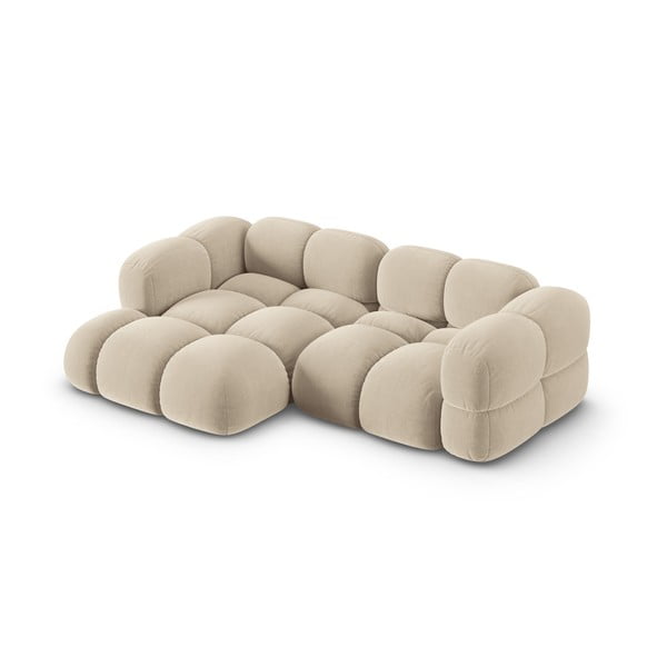 Bēšs samta stūra dīvāns (ar kreiso stūri/ar zvilni) Loretto – Cosmopolitan Design-image-3