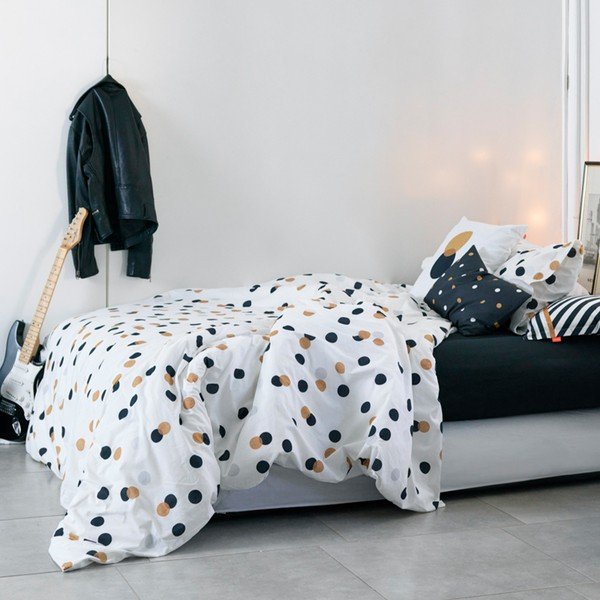 Balts vienguļamais kokvilnas segas pārvalks 140x200 cm Golden dots – Blanc-image-3