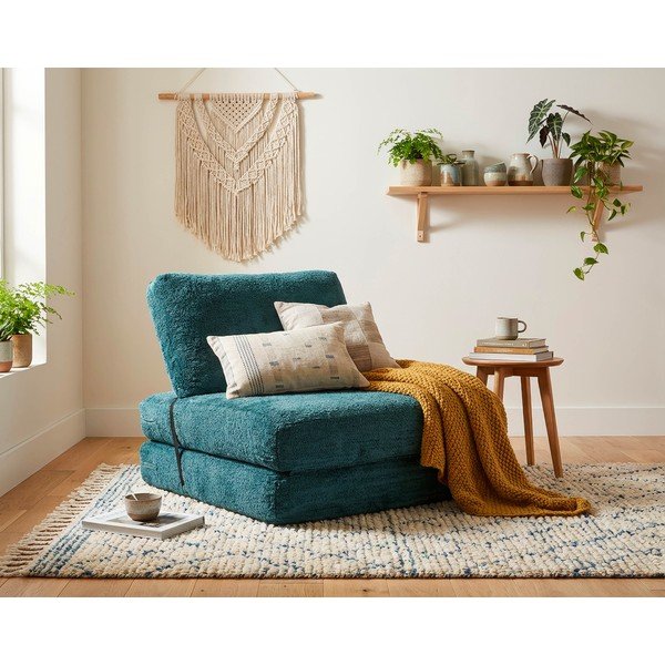 Zilganzaļš izvelkams atpūtas krēsls no buklē auduma Faster – Mauro Ferretti-image-1