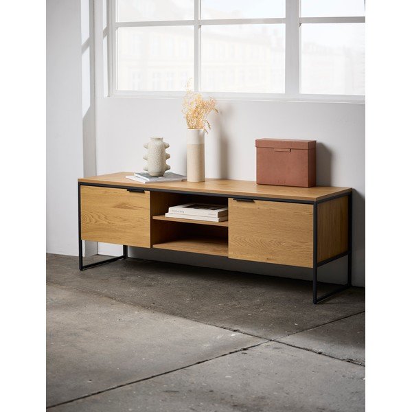 Dabīga toņa TV galdiņš ar ozolkoka imitāciju 155x55x45 cm Cesura – Unique Furniture-image-1