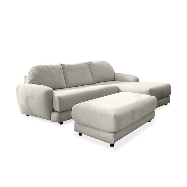 Balts stūra dīvāns (labais stūris) ar kāju soliņu Comfy Claude – Miuform