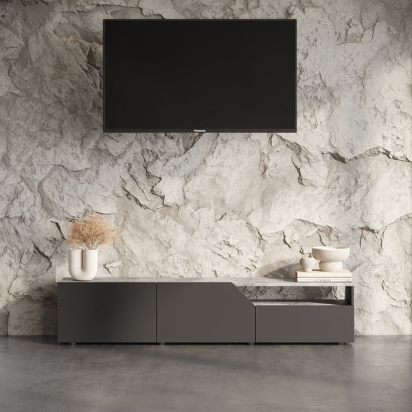 Melns TV galdiņš ar betona imitāciju 180x38 cm Verone – TemaHome-image-1