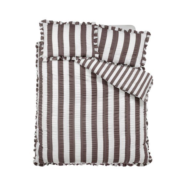 Tumši brūna divguļamā gultas veļa 200x200 cm Seersucker Frill Stripe – Catherine Lansfield