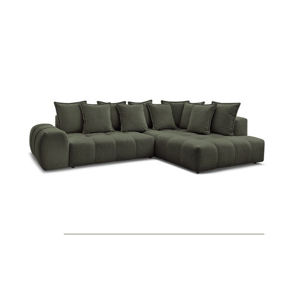Zaļš salokāms/ar uzglabāšanas vietu stūra dīvāns no šenila auduma (ar labo stūri/L veida) Everest – Bobochic Paris-image-3