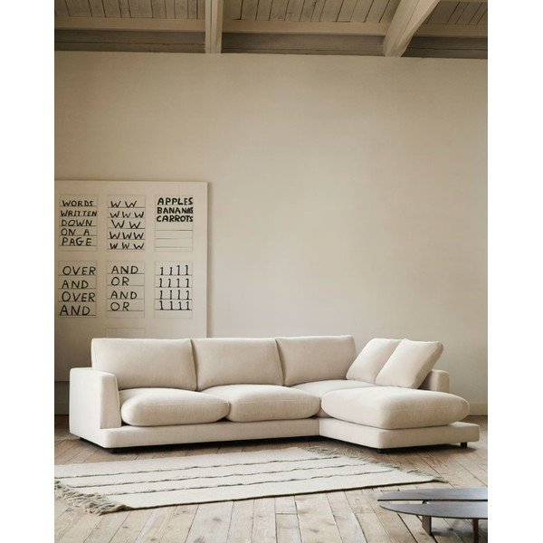 Bēšs stūra dīvāns no šenila auduma (ar labo stūri/ar zvilni) Gala – Kave Home-image-1