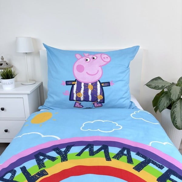 Vienguļamā kokvilnas bērnu gultas veļa ar spīdošu efektu 140x200 cm Peppa Pig – Jerry Fabrics-image-4