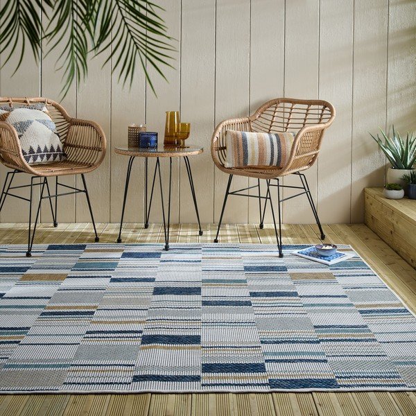 Dzeltens/zils iekštelpu un āra paklājs 120x170 cm Rosco Geo – Flair Rugs-image-1