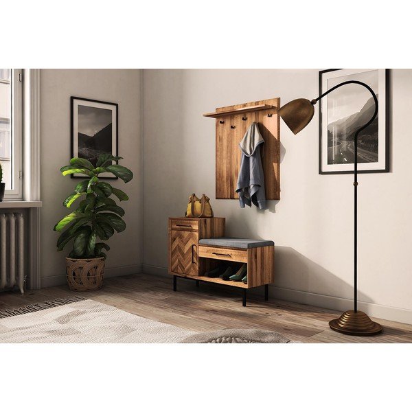 Pelēks/dabīga toņa ozolkoka apavu statīvs ar soliņu Abies – The Beds-image-4
