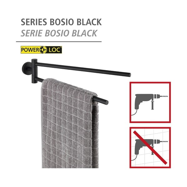 Matēti melns nerūsējošā tērauda pašlīmējošs dvieļu turētājs Bosio – Wenko-image-2