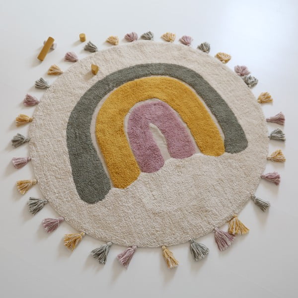 Krēmkrāsas mazgājams/ar rokām darināts kokvilnas bērnu paklājs ø110 cm Rainbow Moss – Nattiot-image-2