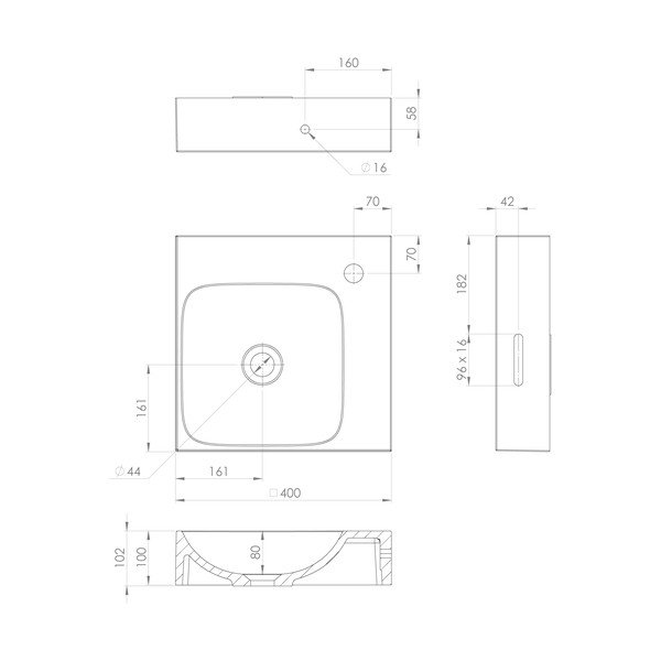Balta izlietne no minerālu kompozītmateriāla 40x40 cm Emona – Sapho-image-2