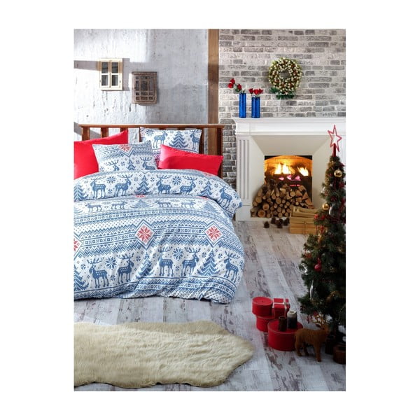 Ziemassvētku kokvilnas vienvietīga gultasveļa ar palagu Emīlija, 160 x 220 cm