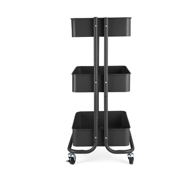 Melns metāla plaukts uz riteņiem 43x35 cm Grena – Compactor-image-2