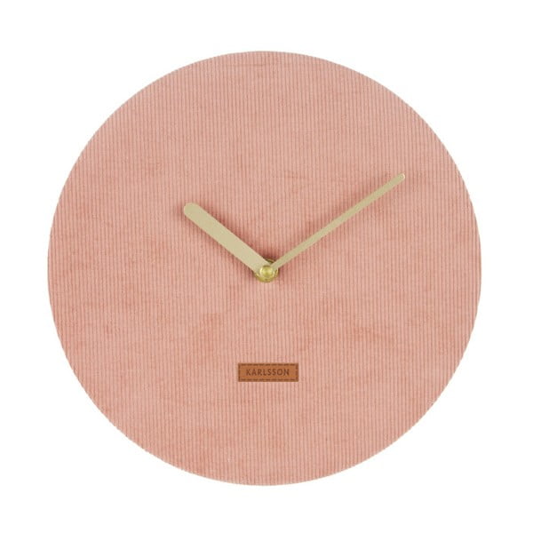 Sienas pulkstenis rozā krāsā ar velveta audumu Karlsson Corduroy, ⌀ 25 cm