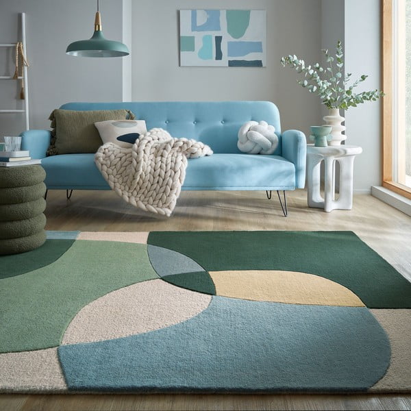 Zaļš ar rokām darināts vilnas paklājs 120x170 cm Glow Green & Blue – Flair Rugs-image-1