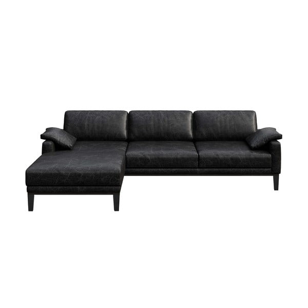 Melns ādas stūra dīvāns MESONICA Musso, kreisais stūris