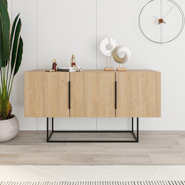 Dabīga toņa zema kumode ar ozolkoka imitāciju 150x80 cm Titan – Marckeric-image-4