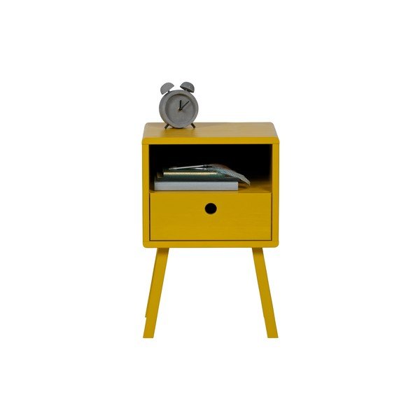 Dzeltens priedes masīvkoka naktsgaldiņš WOOOD Sammie-image-2