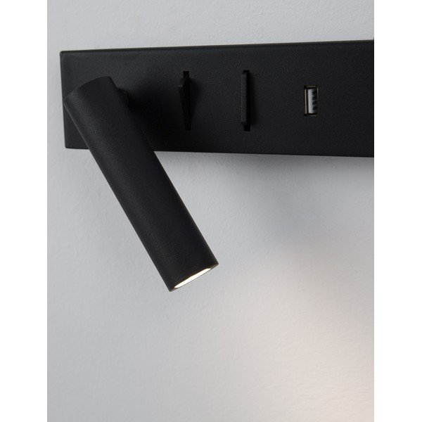 Matēti melna metāla LED sienas lampa ar saliekamu konstrukciju/ar USB portu Vida – Nova Luce-image-1