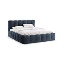 Tumši zila polsterēta divvietīga gulta ar veļas kasti ar redelēm 180x200 cm Lupine – Micadoni 
