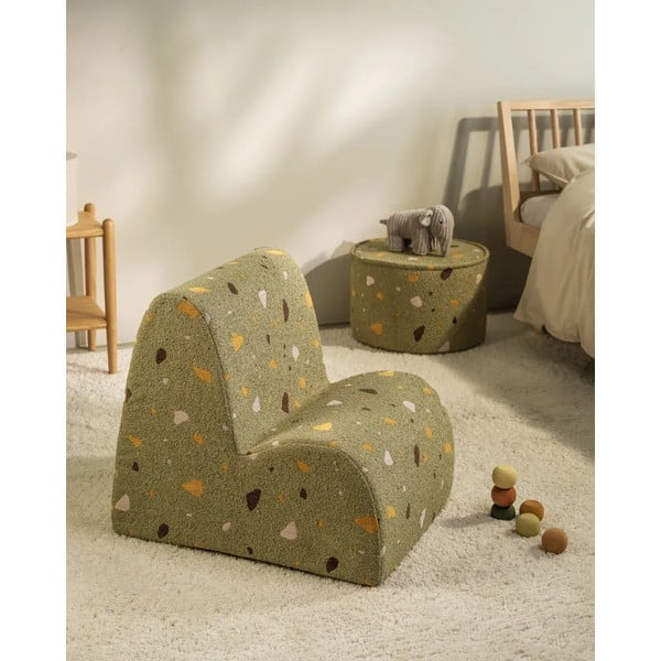 Zaļš bērnu atpūtas krēsls no buklē/šenila auduma Terrazzo Cloud – Wigiwama-image-3