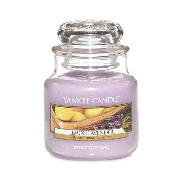 Aromatizēta svece Yankee Candle Lemon and Lavender, degšanas laiks 25 - 40 stundas.