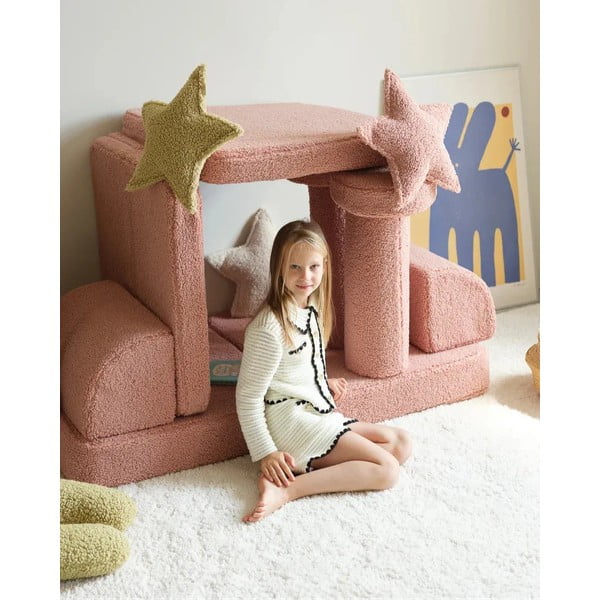Rozā bērnu dīvāna spilvens no buklē auduma Star – Wigiwama-image-3