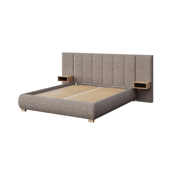 Gaiši brūna polsterēta divvietīga gulta ar redelēm 140x200 cm Fioro – MESONICA-image-2