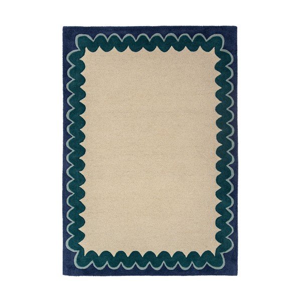 Dabīga toņa/zilganzaļš ar rokām darināts vilnas paklājs 140x200 cm Wiggle Wool – Flair Rugs