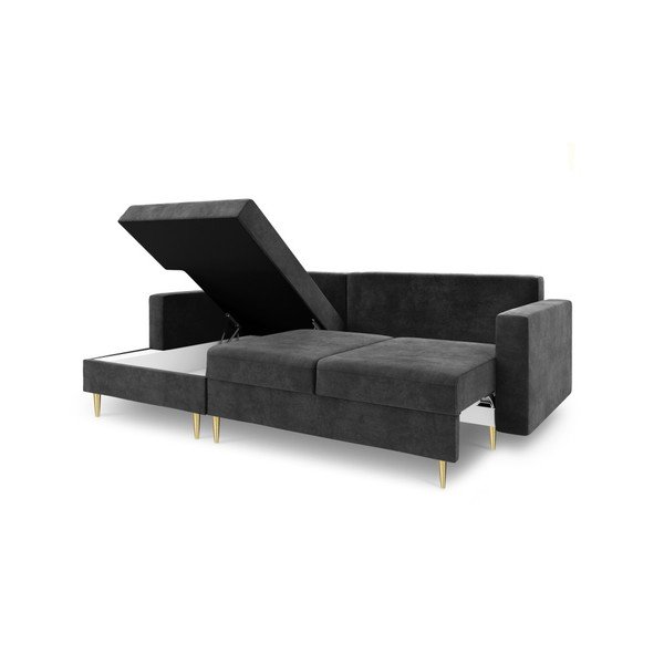 Tumši pelēks izlaižamais dīvāns ar glabāšanas vietu Mazzini Sofas Muguet, kreisais stūris-image-2