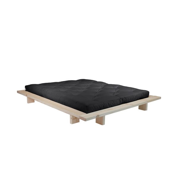 Divguļamā gulta no priedes koka ar matraci Karup Design Japan Double Latex Raw Black, 140 x 200 cm