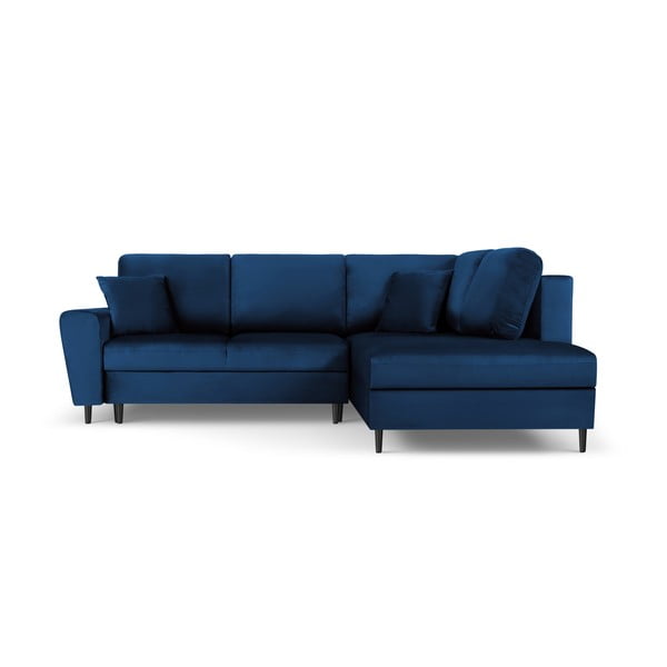 Zils samta salokāms stūra dīvāns ar uzglabāšanas vietu (ar labo stūri/L veida) Kyoto – Cosmopolitan Design