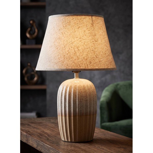 Krēmkrāsas keramikas galda lampa ar auduma abažūru (augstums 44 cm) Japandi – Mauro Ferretti-image-1