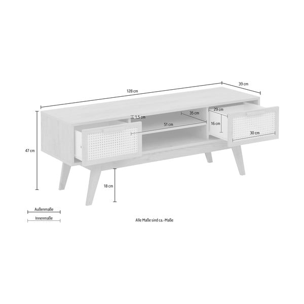 Dabīga toņa TV galdiņš ar ozolkoka imitāciju 128x47 cm Bridget – Støraa-image-4