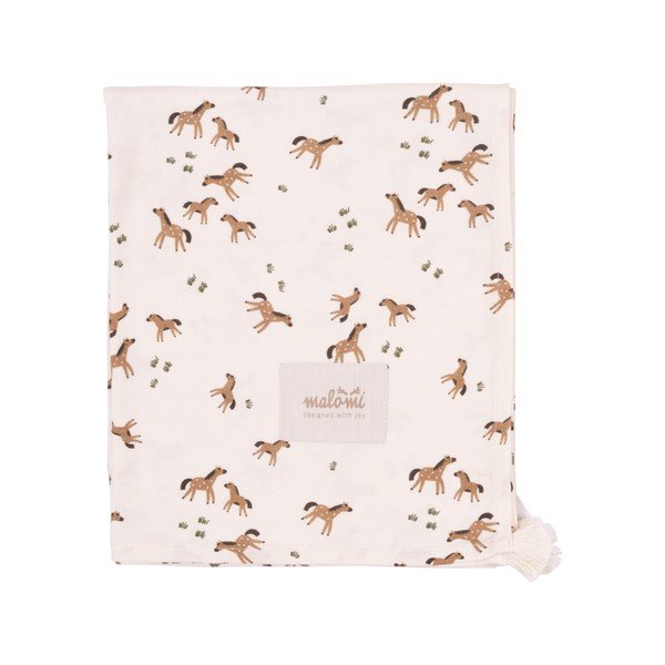 Krēmkrāsas bambusa ietinamā bērnu sega 120x120 cm Free Horses – Malomi Kids