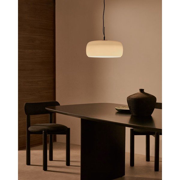 Pelēkbēša LED piekaramā lampa ar stikla abažūru ø 38 cm Reig – Kave Home-image-1