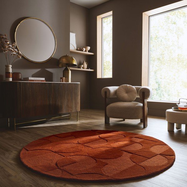 Terakotas oranžs ar rokām darināts vilnas apaļš paklājs ø 160 cm Gigi – Flair Rugs-image-1