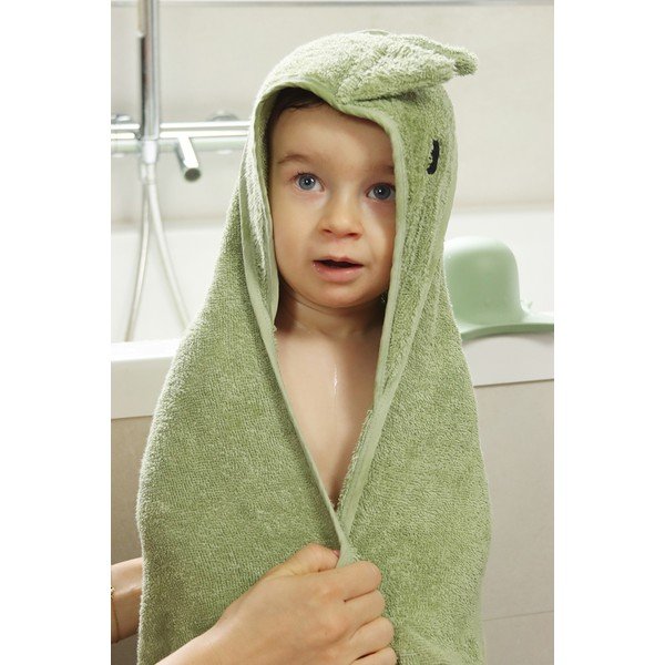 Zaļš kokvilnas bērnu dvielis ar kapuci 75x75 cm Dinosaur – Kindsgut-image-4