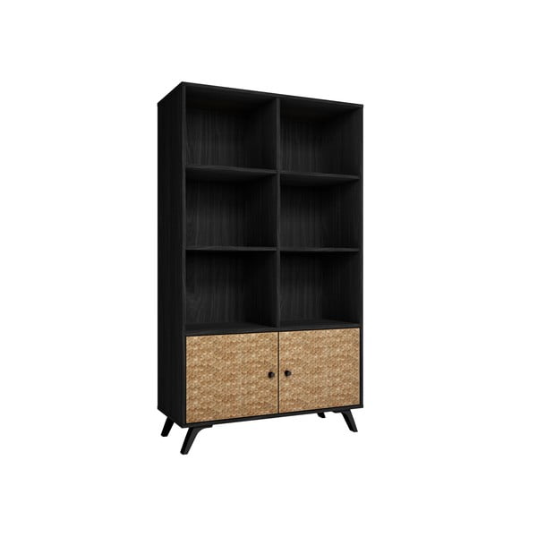 Melns grāmatplaukts ar eksotiskā koka imitāciju 92x160 cm Hanoi – Marckeric-image-2