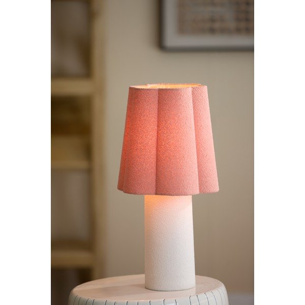 Lašrozā/krēmkrāsas galda lampa ar auduma abažūru (augstums 50 cm) Musaby – Light & Living-image-1