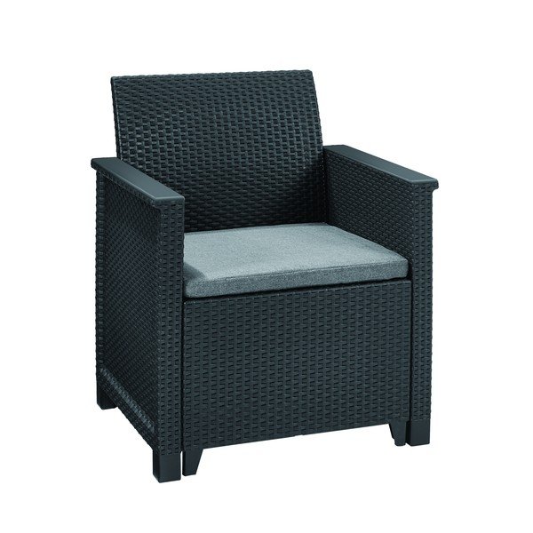 Tumši pelēks mākslīgās rotangpalmas dārza atpūtas komplekts 2 personām Elodie – Keter-image-1