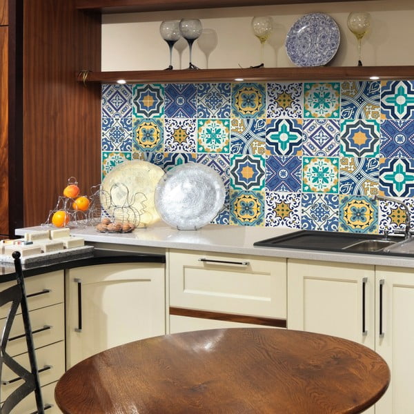 9 sienu uzlīmju komplekts Ambiance Azulejos Vintage Arabesques, 10 x 10 cm