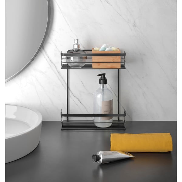 Melns divlīmeņu vannas istabas plaukts Metaltex Origin Lava-image-1